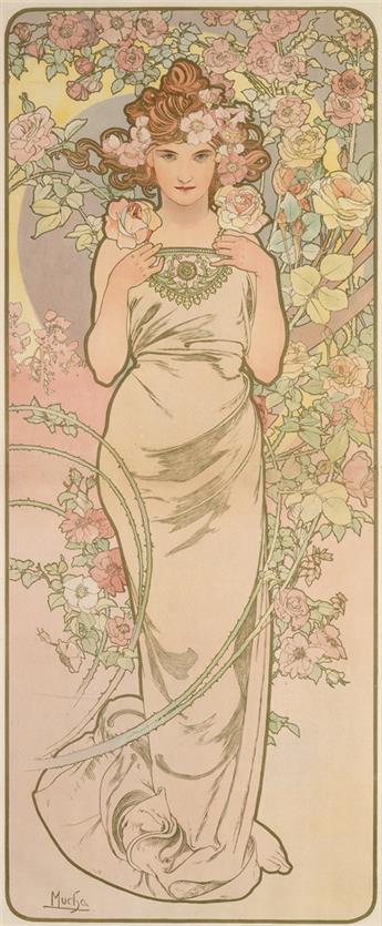 ALPHONSE MUCHA (1860-1939). [THE FLOWERS.] 1898. Each approximately 40x16 inches, 103x42 cm. [F. Champenois, Paris.]